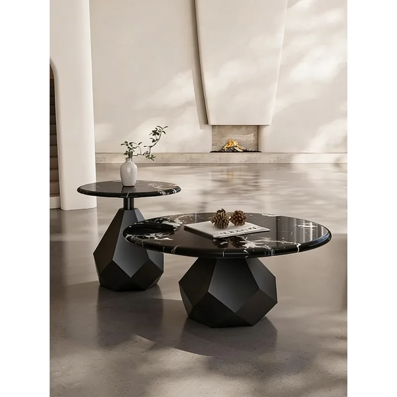 Italian minimalist prism stone coffee table living room household small apartment marble designer round coffee table combination