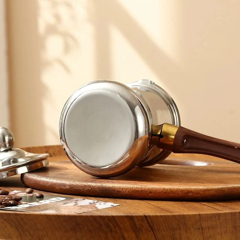 550 مللي/720 مللي إبريق قهوة تركي من الفولاذ المقاوم للصدأ لون ذهبي محمول زبدة دفئا وعاء صهر الشوكولاتة مع مقبض طويل وغطاء #6