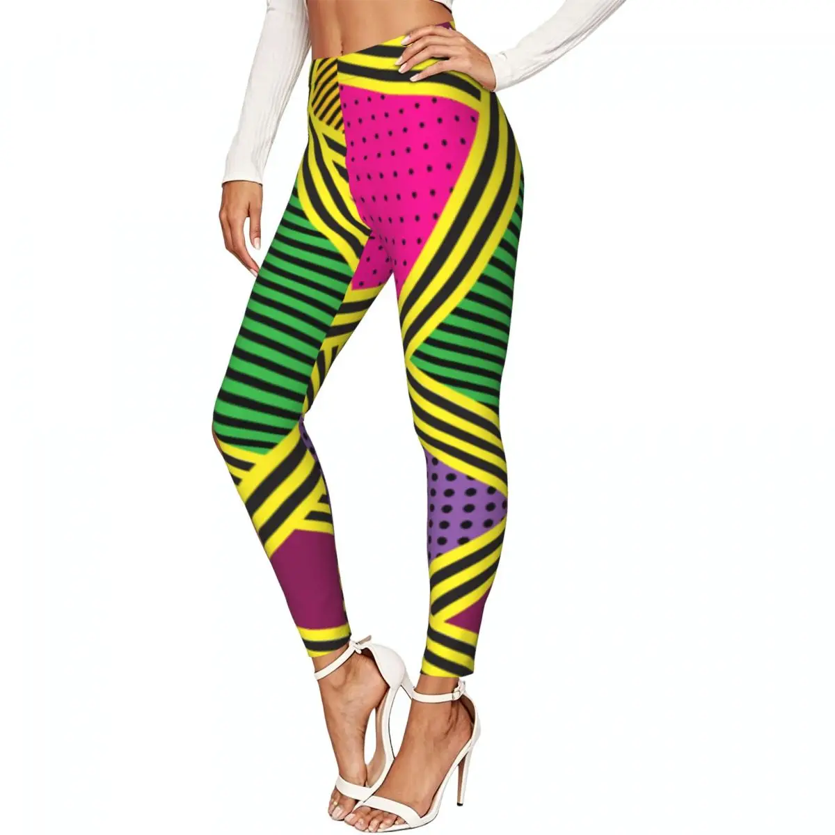 Striped And Dotted Background Women Stretchy Leggings High Elastic Comfortable Fitness Yoga Pants