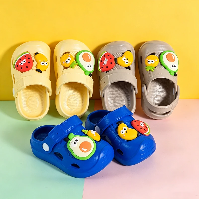 Lightweight Quick-Dry EVA Kids Fruit Pattern Clogs, Cushioned Non-Slip Sole Indoor Bathroom Slides