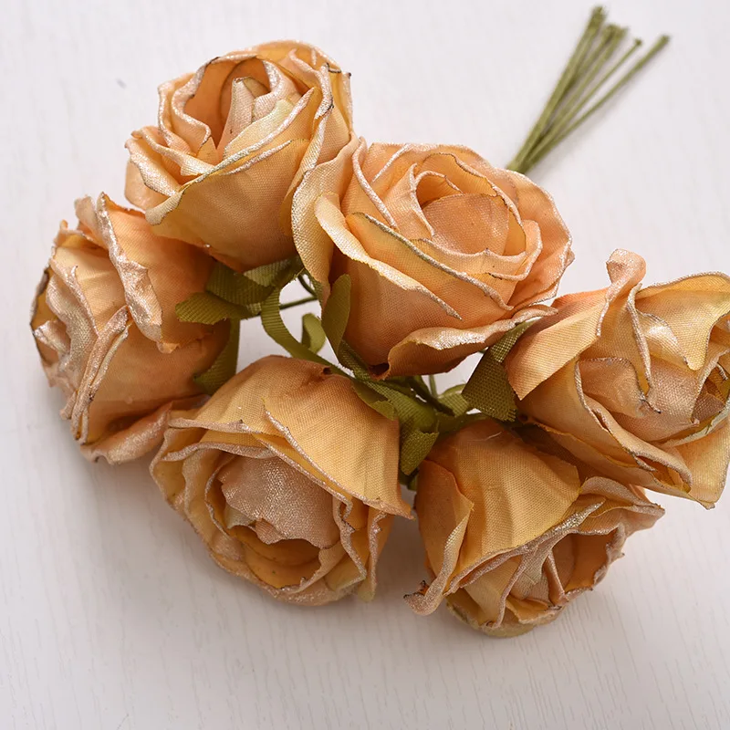 6 Stück künstliche Blumen, 4 cm, Seidenstrauß in leuchtendem Rosa für Hochzeit, Heimdekoration, DIY-Kranz, Geschenkbox, Scrapbook, künstliche Blumen – Detail 13