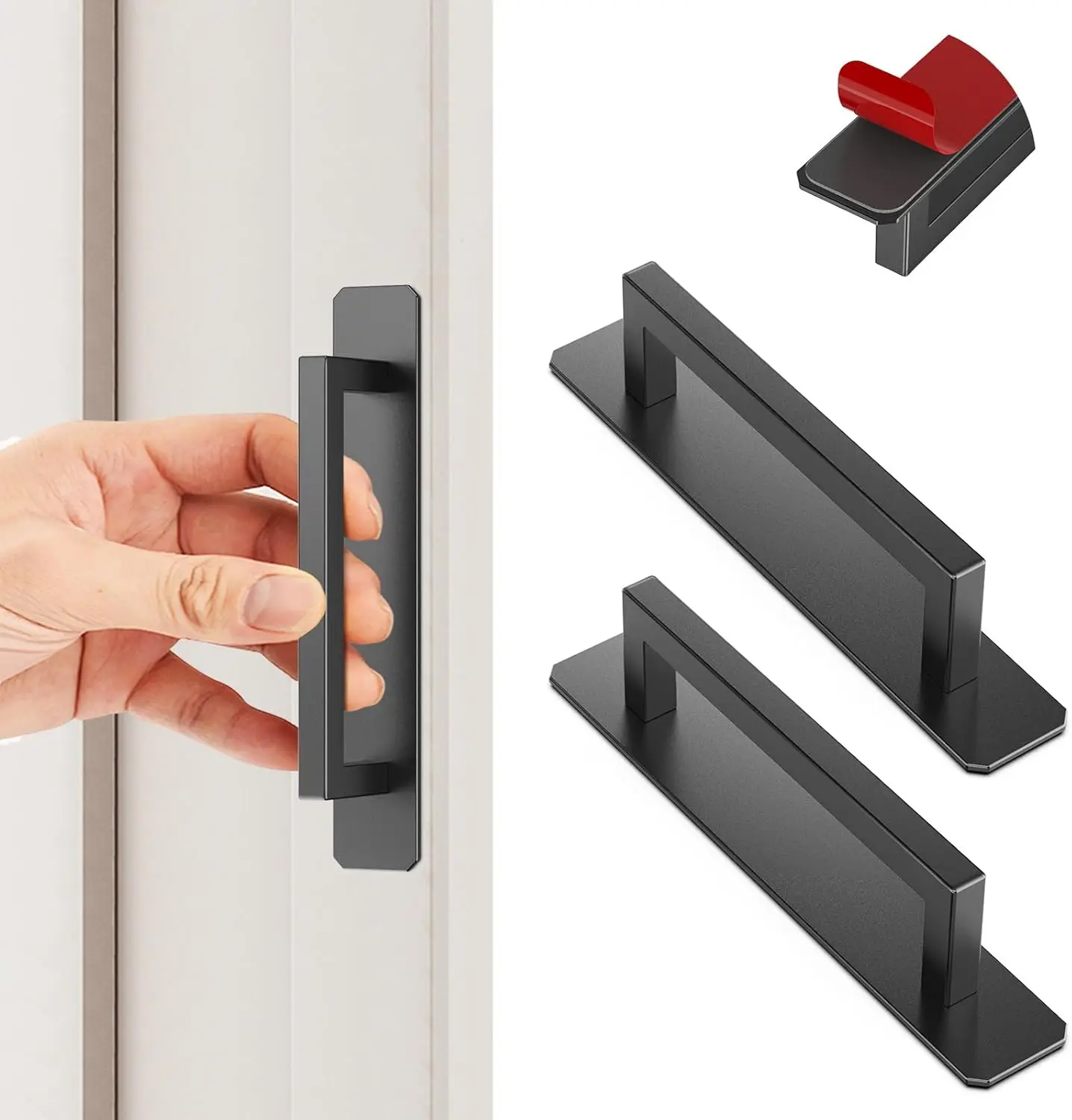 

2Pcs Self Adhesive Cabinet Handle Aluminium Alloy Drawer Push Pull Handles Helper No Drilling Stick On Handle for Kitchen Closet