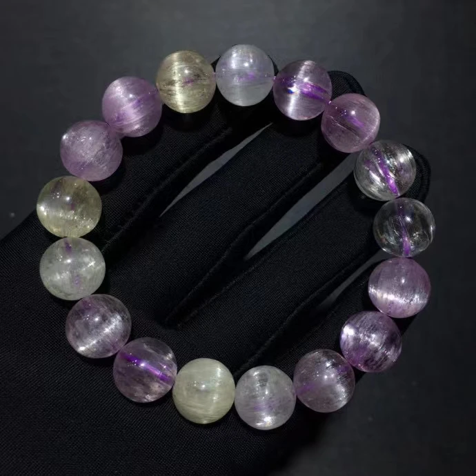 Natural Purple Kunzite Quartz Clear Round Beads Cat Eye Bracelet 12mm Fashion Women Men Kunzite Beads Rare Powerful AAAAAA