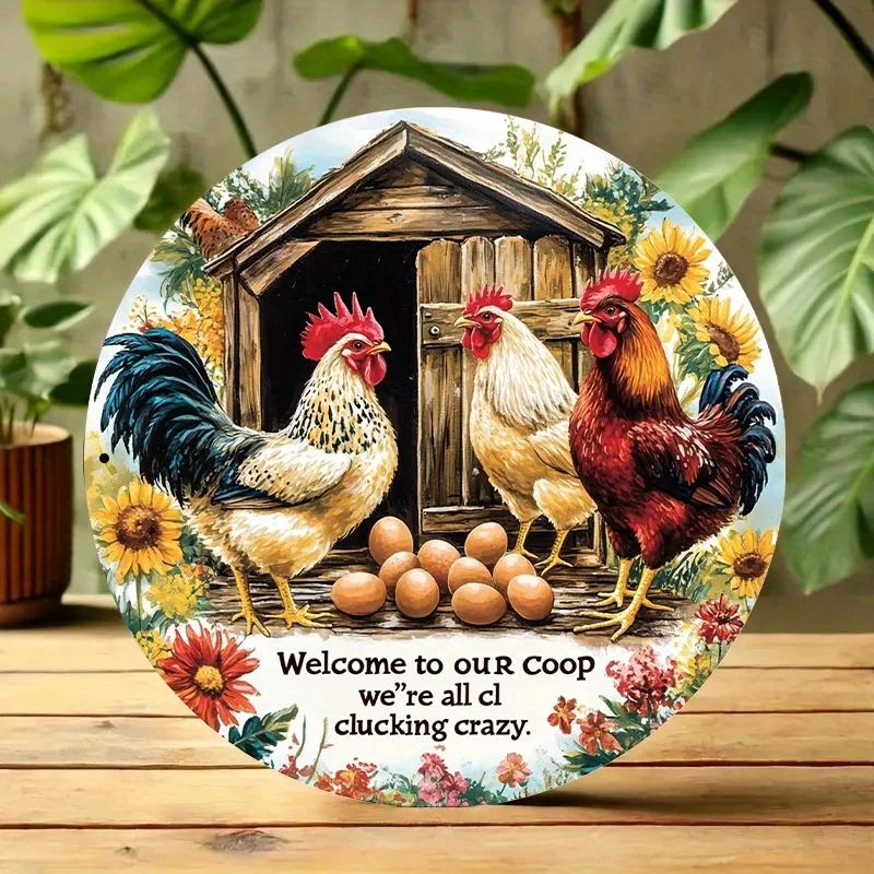 [2D Flat Design] Round Country Farmhouse Chicken Coop Sign - 
