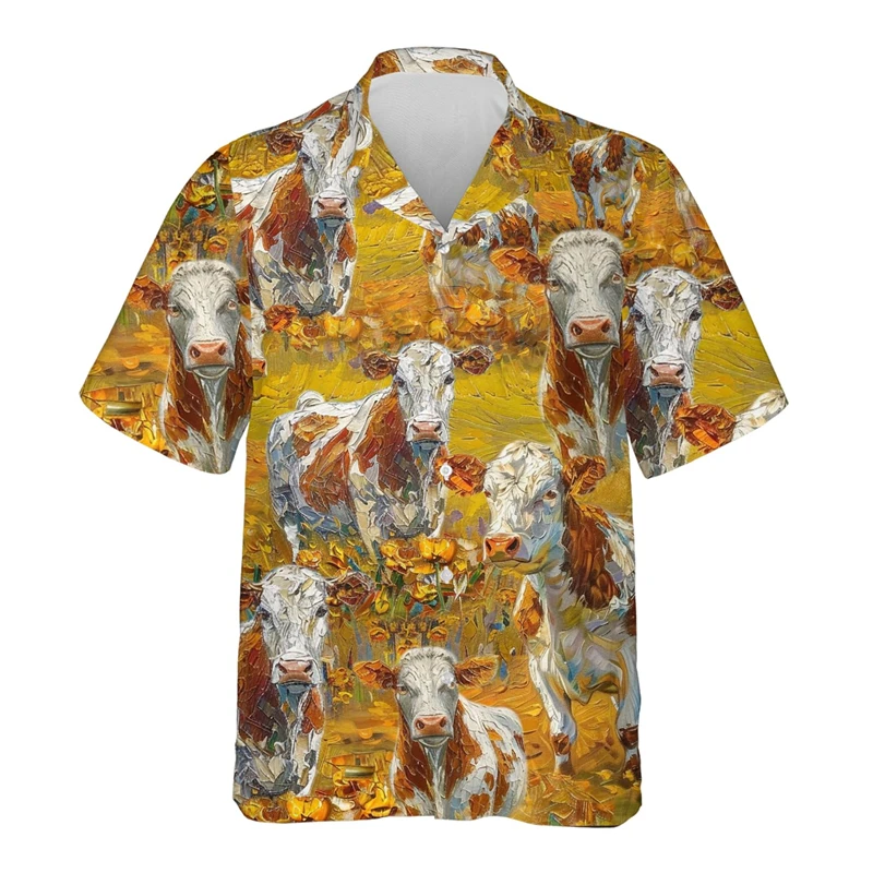 Mens Designer Clothes 3D Print Cow Shirt Oversized Summer 2024 Travel Hawaii Beach Hawaiian Harajuku Funny Ox Camisa Funny Tops