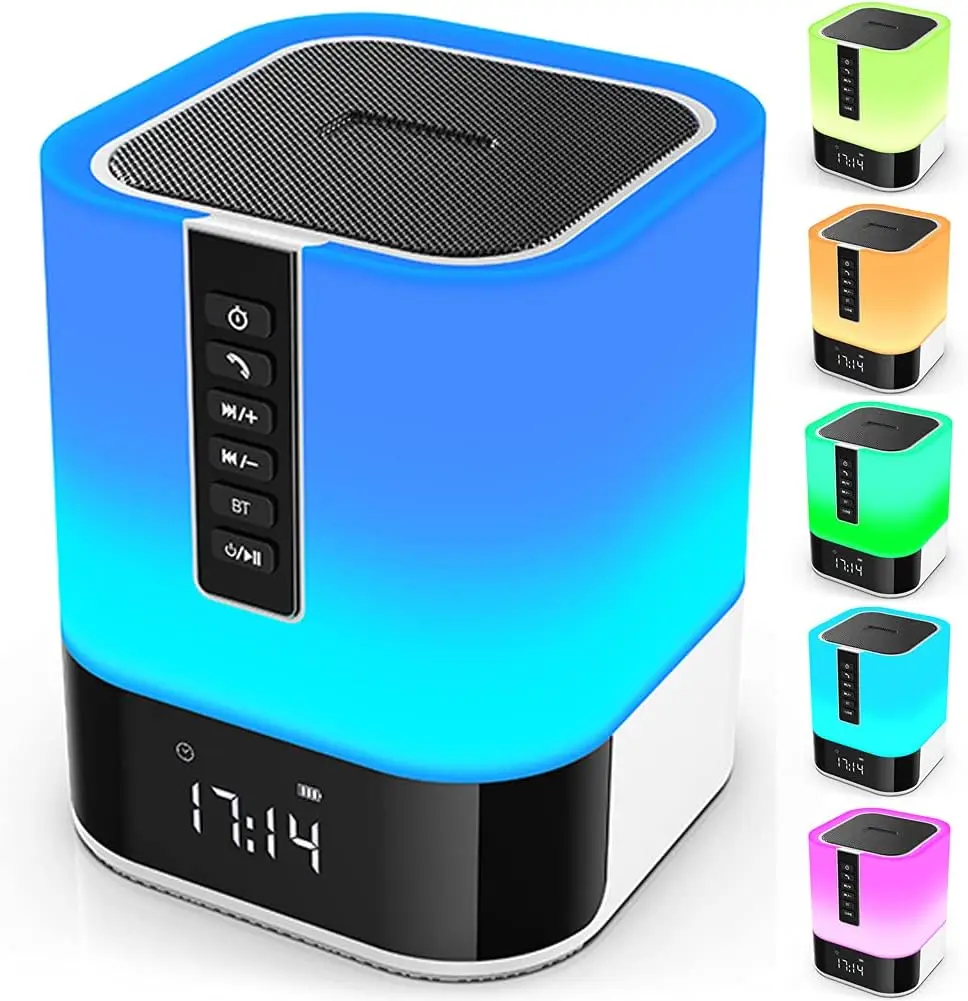 

Ночник-колонка Bluetooth, прикроватная лампа с сенсорным управлением и регулировкой яркости, будильник, меняющая цвет подсветка, подарок для подростков
