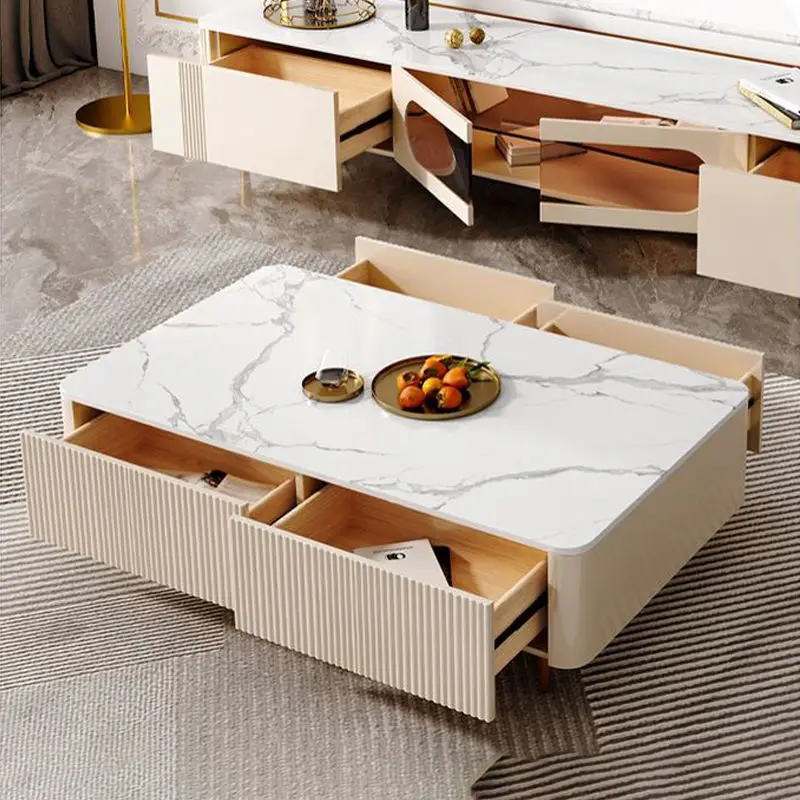 Sintered stone countertop center table, rectangular coffee table with storage space