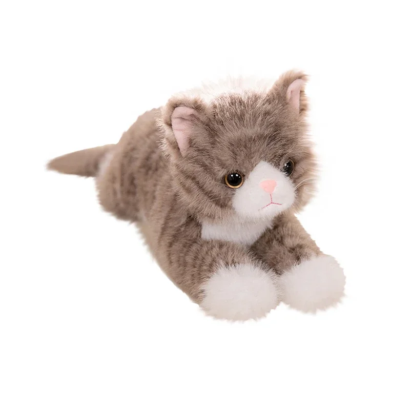 Peluche de gato bonito, juguete de simulación de gato Animal, muñeca suave, negro, blanco, gris, juguete realista para niños, regalo divertido para niños