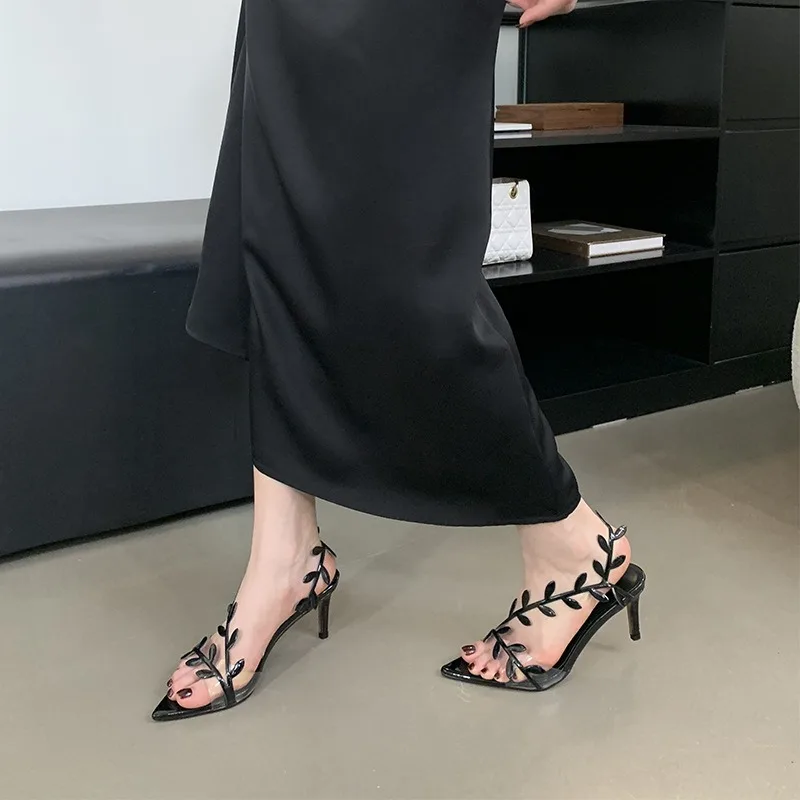 

Women Sandals Golden Branches Jade Leaves Designer Sandal Temperament Pointed Stiletto Sandal Golden Silvery High Heeled Sandals