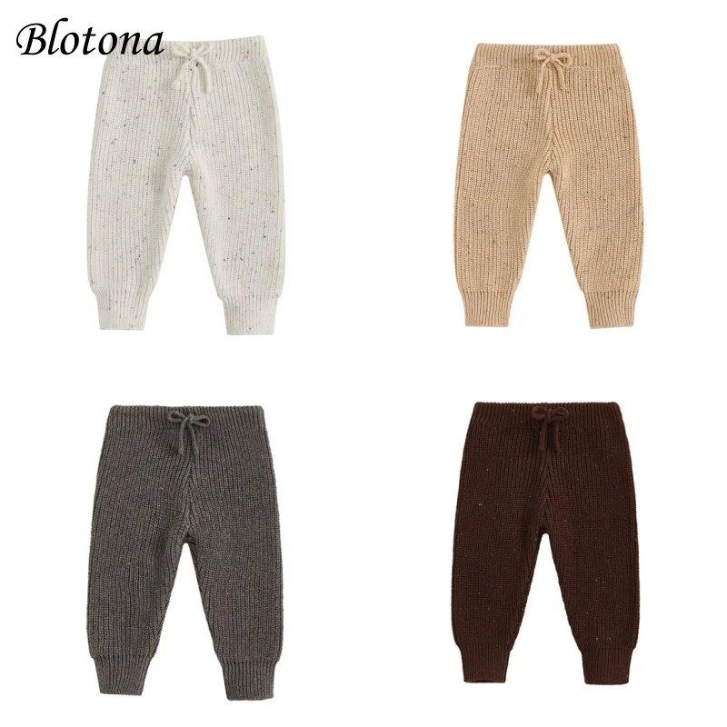 

Blotona Toddler Baby Knitted Sweater Pants Spotted Color Drawstring Elastic Waistband Winter Warm Long Trousers