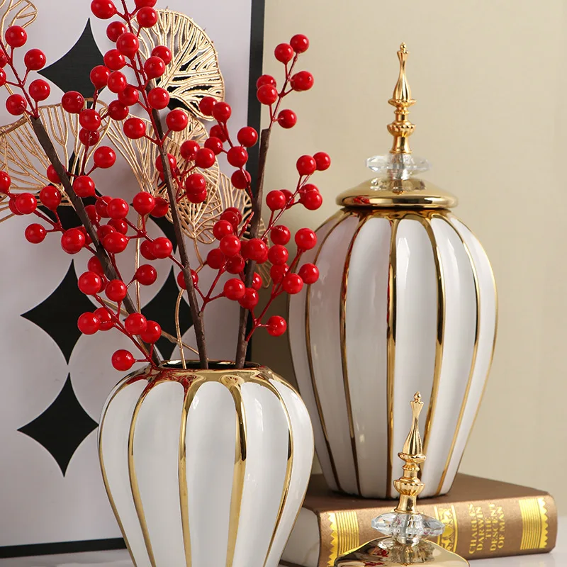 Light luxury ceramic vase craftsmanship decoration, General's altar storage jar sample room decoration, home decoration