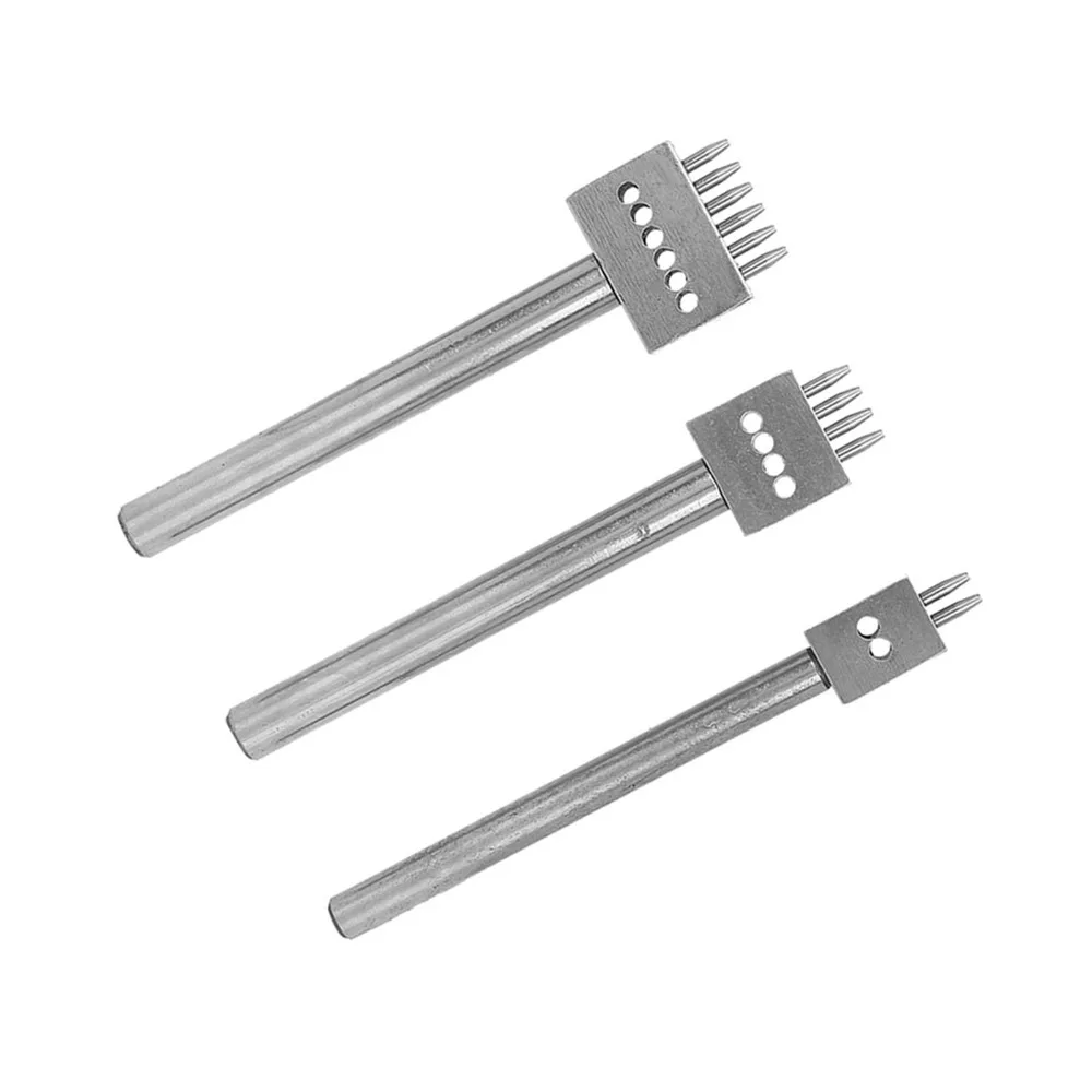 3pcs 2/4/6 Prong Leather Hole Punch Tool 4/5/6mm Pitch Round Punch Chisel Belt Hole Puncher Leathercraft Punching Set