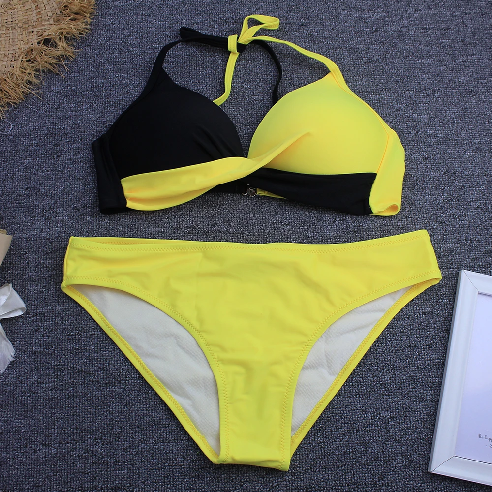 مثير المرأة بيكيني 2025 رفع البرازيلي مجموعة البكيني حجم كبير 3XL ملابس السباحة للنساء الصلبة الأسود بحر السيدات وسادة الصدر ملابس السباحة #2