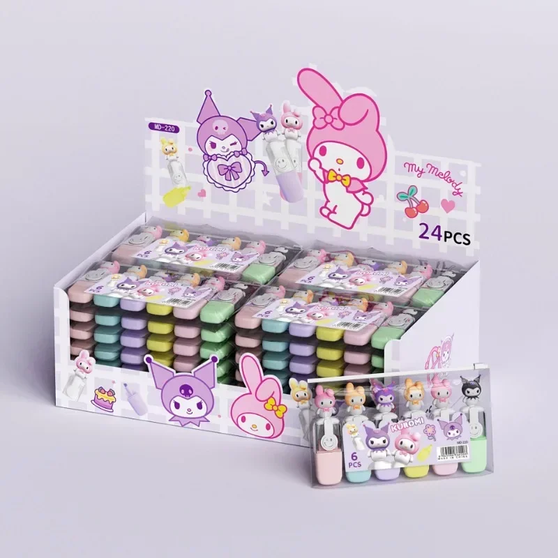 

6PCS Sanrio Hello Kitty Maker Pen Cartoon Kuromi Highlighter Creative Style Graffiti Notebook Marker Student Stationery Supplies