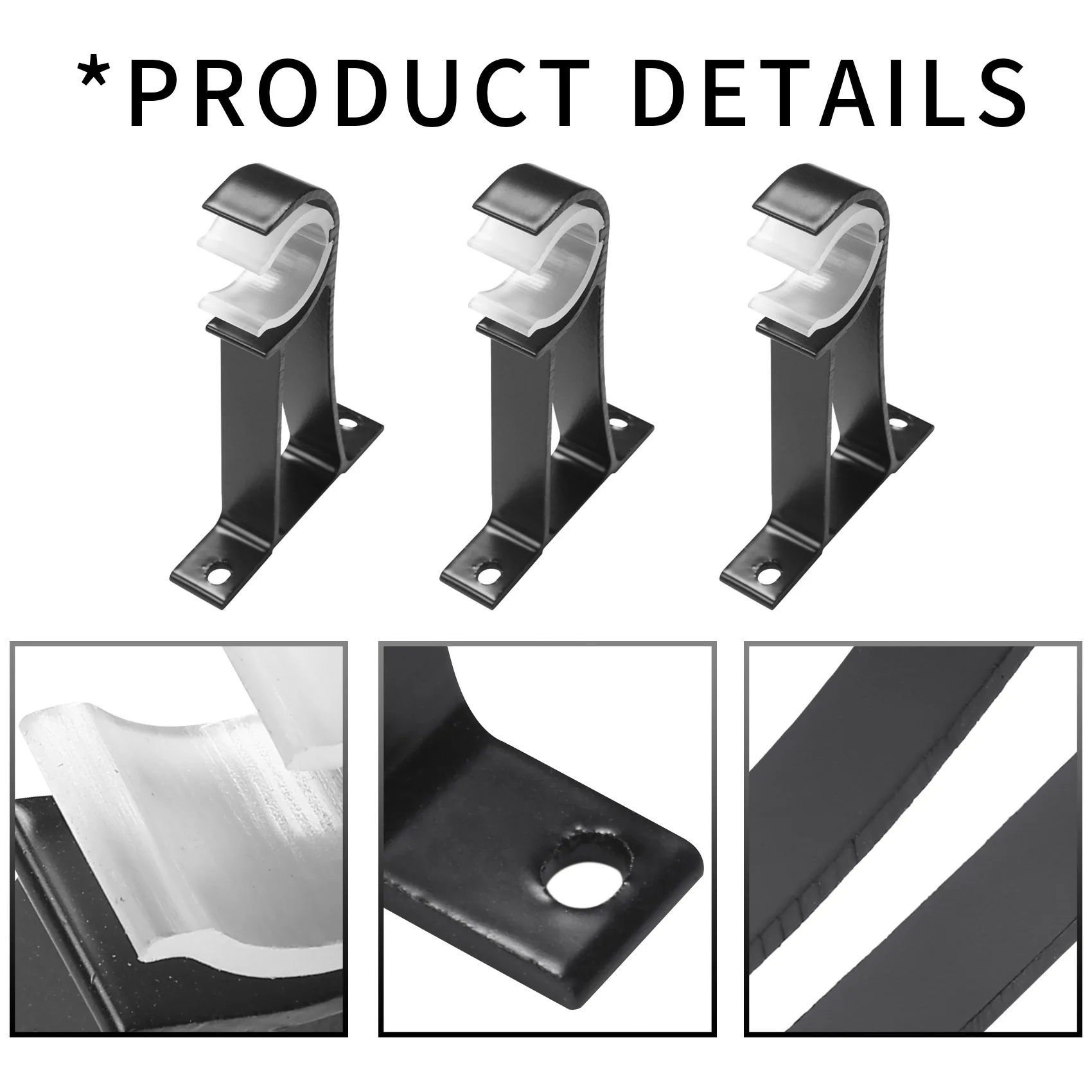 Black Single Hole Cortina Rod Bracket Set, Pequeno Cortina Rod Ganchos para Parede, Heavy Duty Drapery Rods, 6pcs