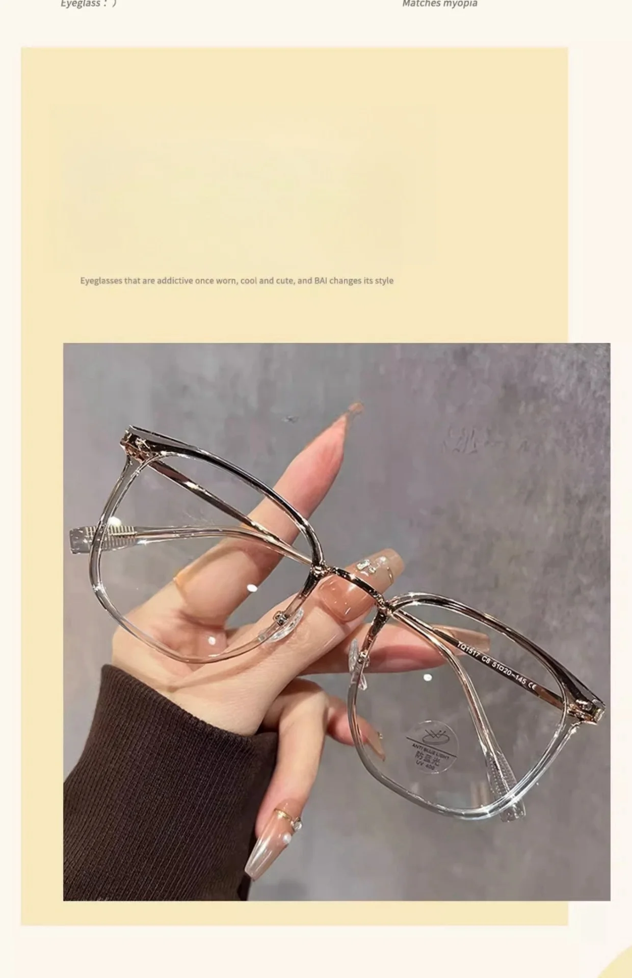 Tr90 Brillen gestell Retro quadratische und runde Damen brillen rahmen modische braune optische Brillen rahmen Frauen 1517 – Detail 7