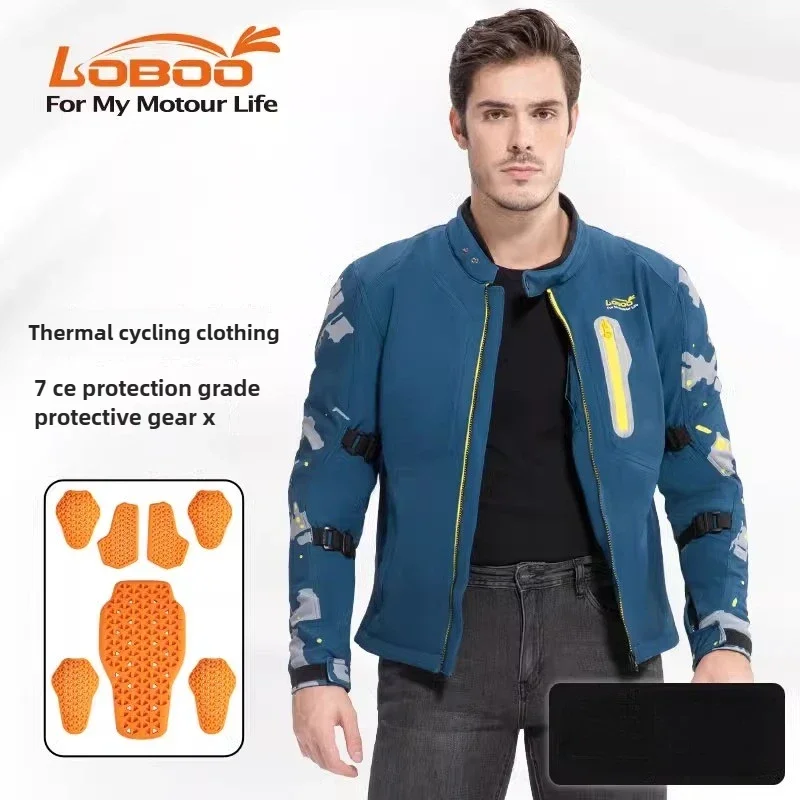 LOBOO Winter Motorcycle Jacket Racing Warm Jacket Men's Winter Windproof Thermal Anti-Fall Safety Protective Motorcycle Clothing