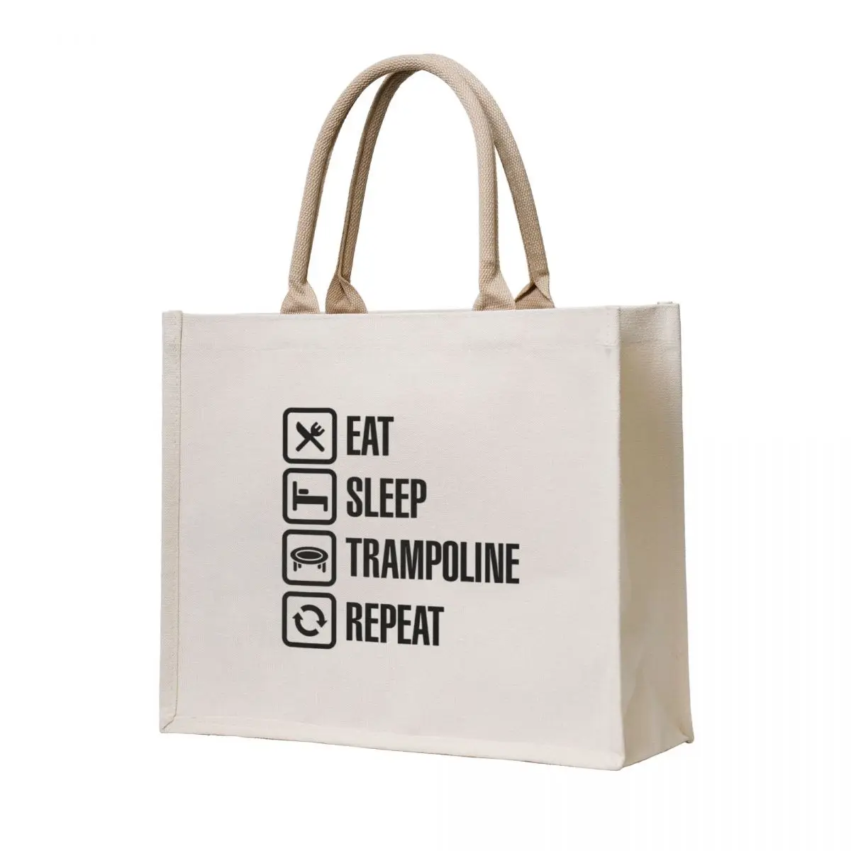 

Eat Sleep Repeat funny trampoline gymnastic trampolining Jumping trampolining trampoline team gift idea Tote Bag