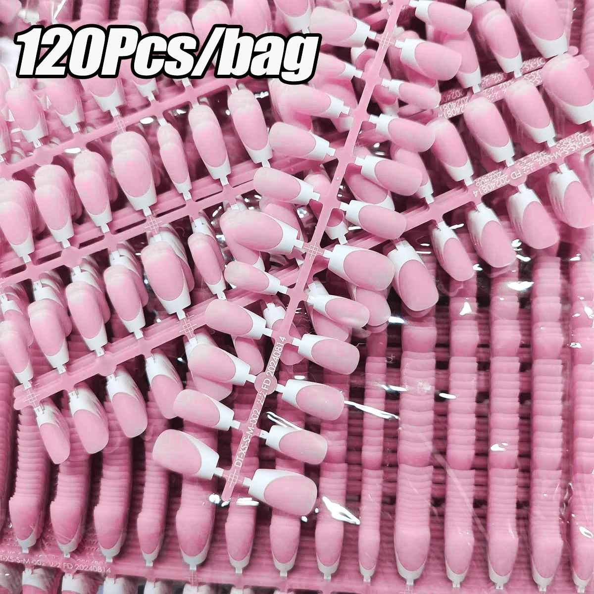 120Pcs Pink/Nude Matte Soft Gel Nail Tips Press On Nail Mid- Pink French Fake Nail Full-Cover Almond/Ballet Pre-Shaped Nails Tip