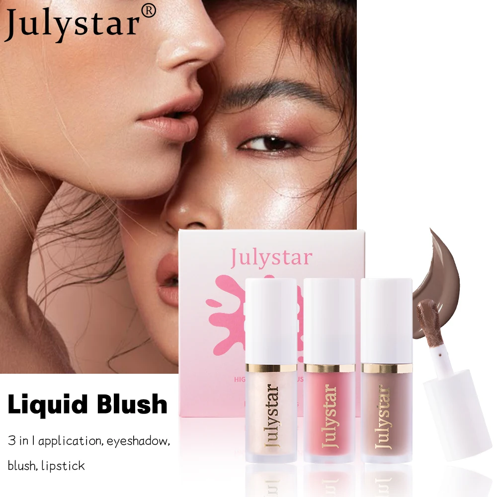 Julystar 3 ألوان/مجموعة ترطيب الوجه روج أحمر الخدود السائل طويل الأمد اللؤلؤ الشفاه اشراق الطبيعية هيغليغتر Retoucher مجموعة #4