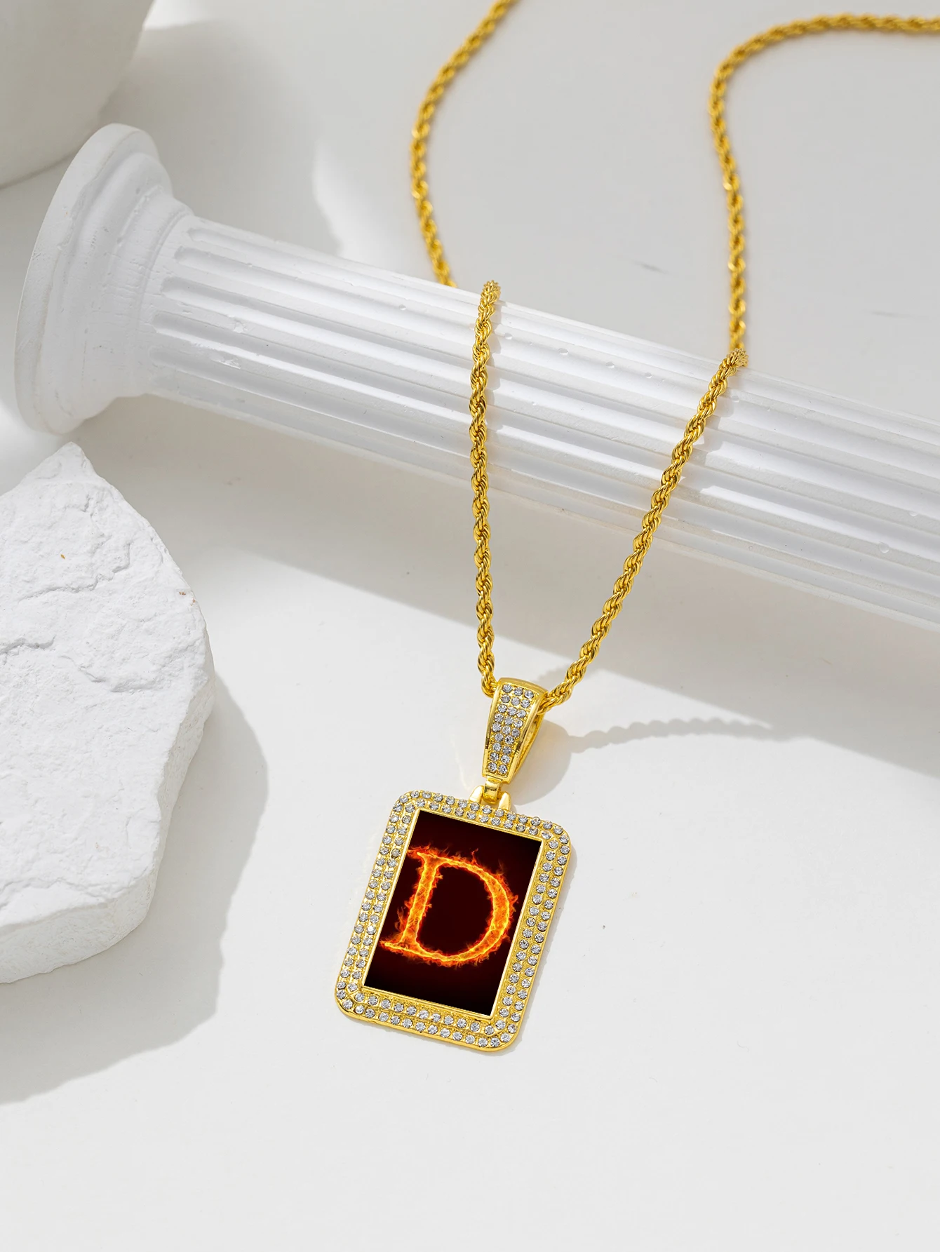 Flame Emitting Alphabet D Pendant Necklace Fashion Trends Men's Beautifully Jewelry Valentine's Day Birthday Gift