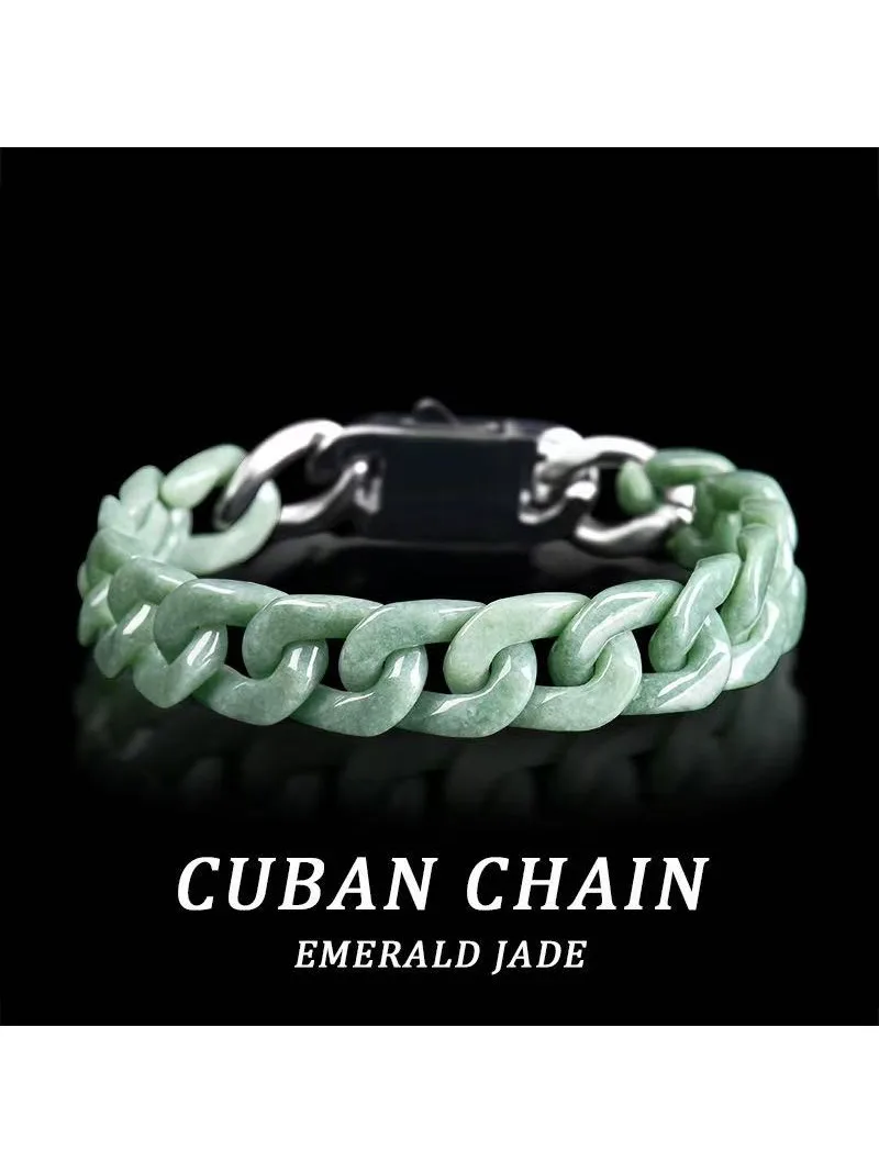 

Натуральный нефрит А-класса, зеленый кубинский браслет-цепочка из титановой стали, стиль хип-хопа, персонализированные мужские и женские модные аксессуары