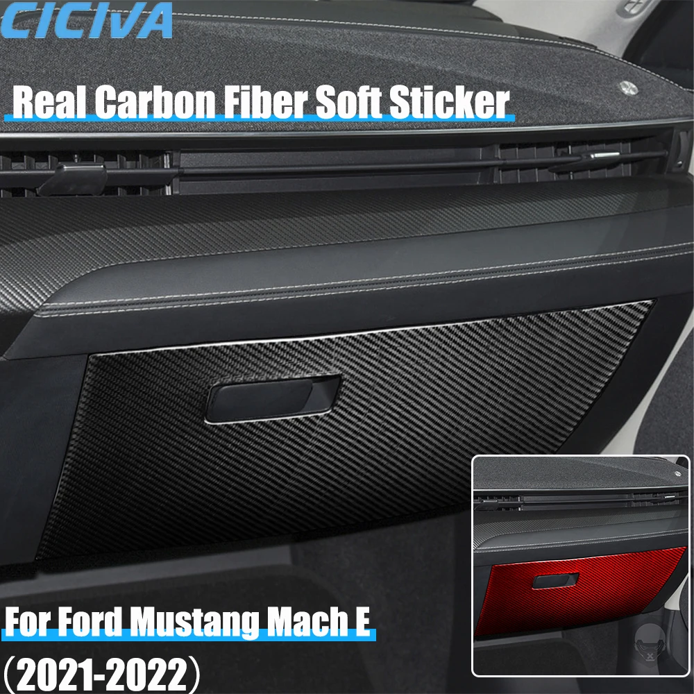 Real Carbon Fiber Car Accessories Co-pilot Glove Storage Decorative Trim Cover Soft Sticker For Ford Mustang Mach E 2021 2022