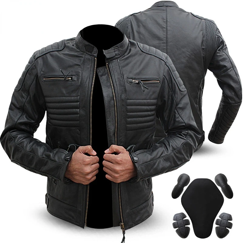 Leather Jacket Men's Motorcycle Motorcycle Original Black Bicycle with Black Fashion Trend