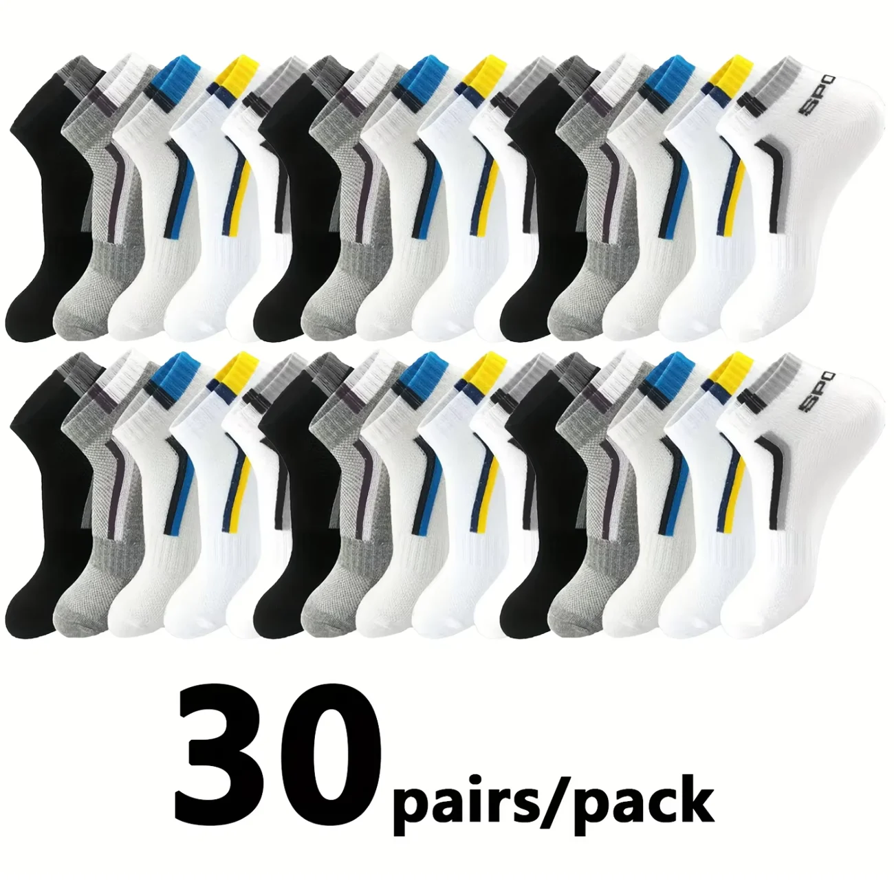 30Pairs Men Socks Mesh Breathable Short Casual Socks Color-block Sports Sock Sports Socks Absorb Sweat Ankle