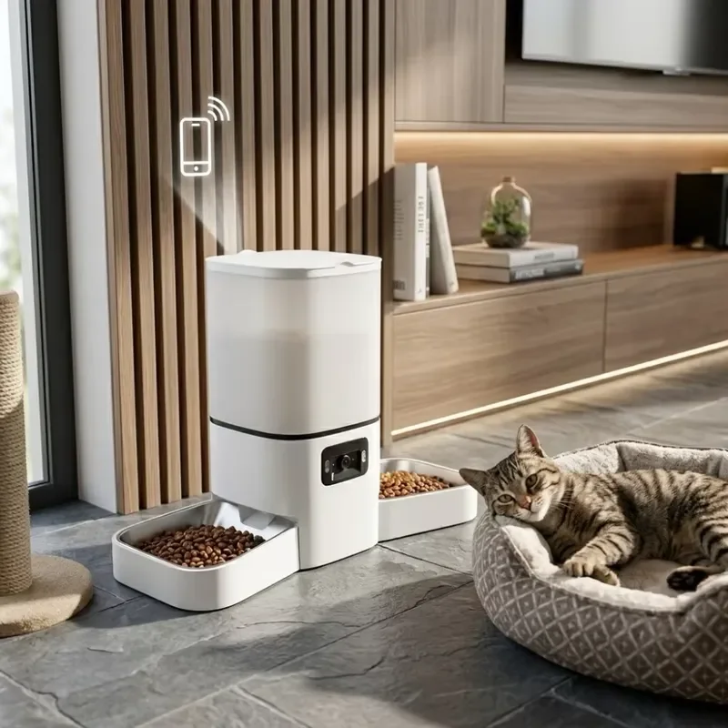 Anti-Jam Dual Bowl Smart Pet Feeder 6L Visual Food Tank Dual Power Automatic Feeder with APP Remote Control