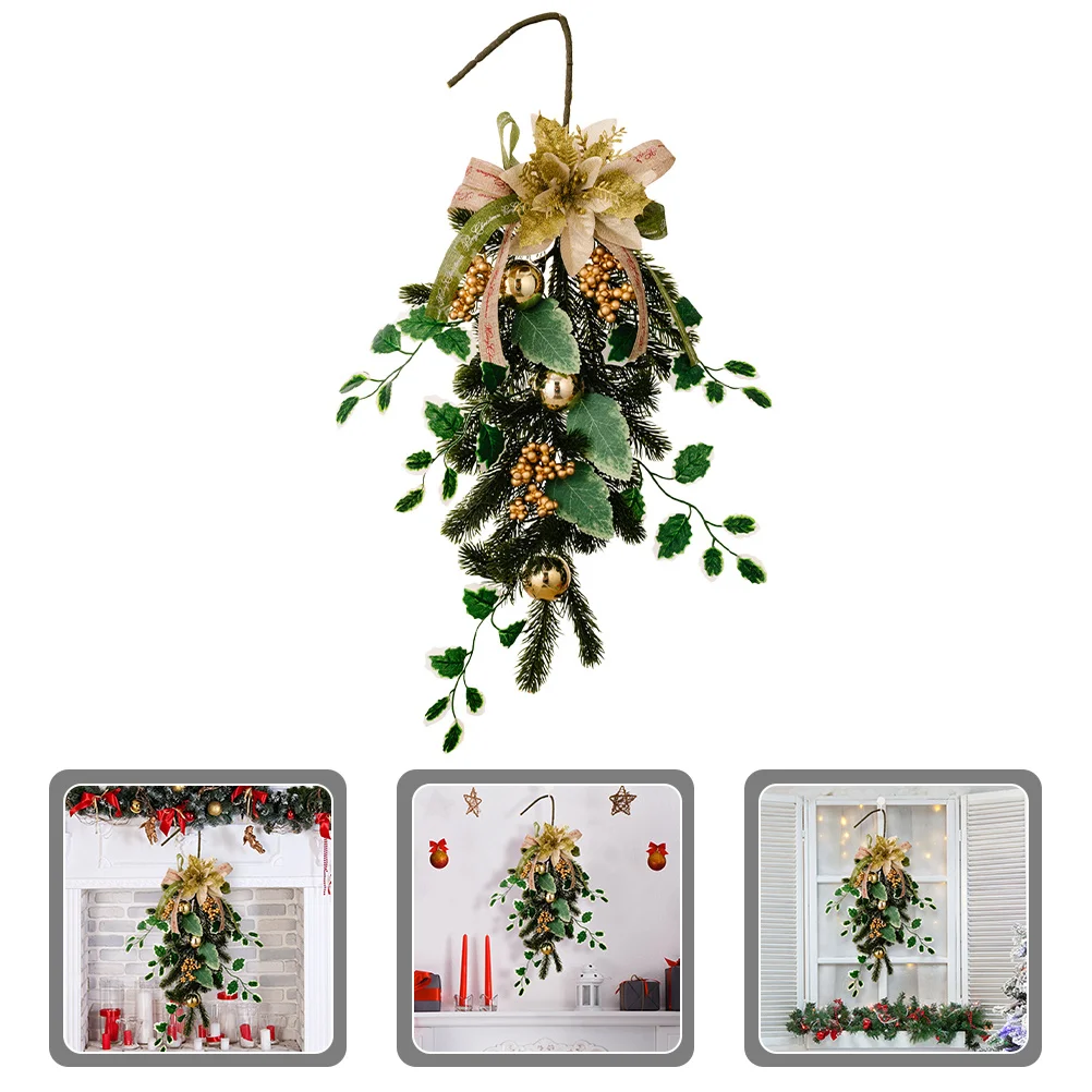 

Christmas Wreath Ornaments Teardrop Swag Door Hanging Decor For Fireplace Window Stair Railing Xmas Garland Party Supplies