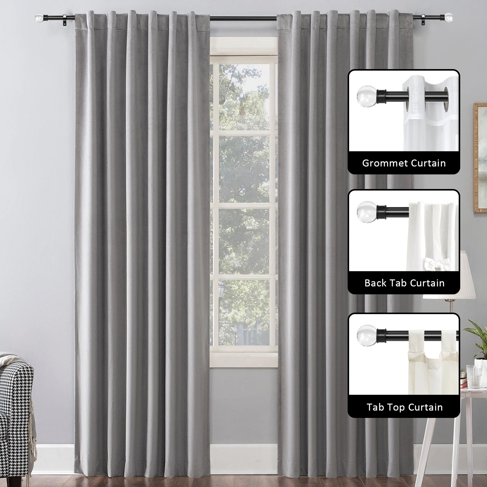 1 Inch Adjustable Heavy Duty Curtain Single Rod Set With Crystal Ball Finials, 28"-48", 48"-84", 84"-120"
