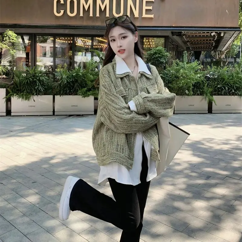 

Women Korean Version Fitting Slimming Fake Two-piece Coat For Autumn 2024 With a Design Sense of Small Fragrant Style top Trend