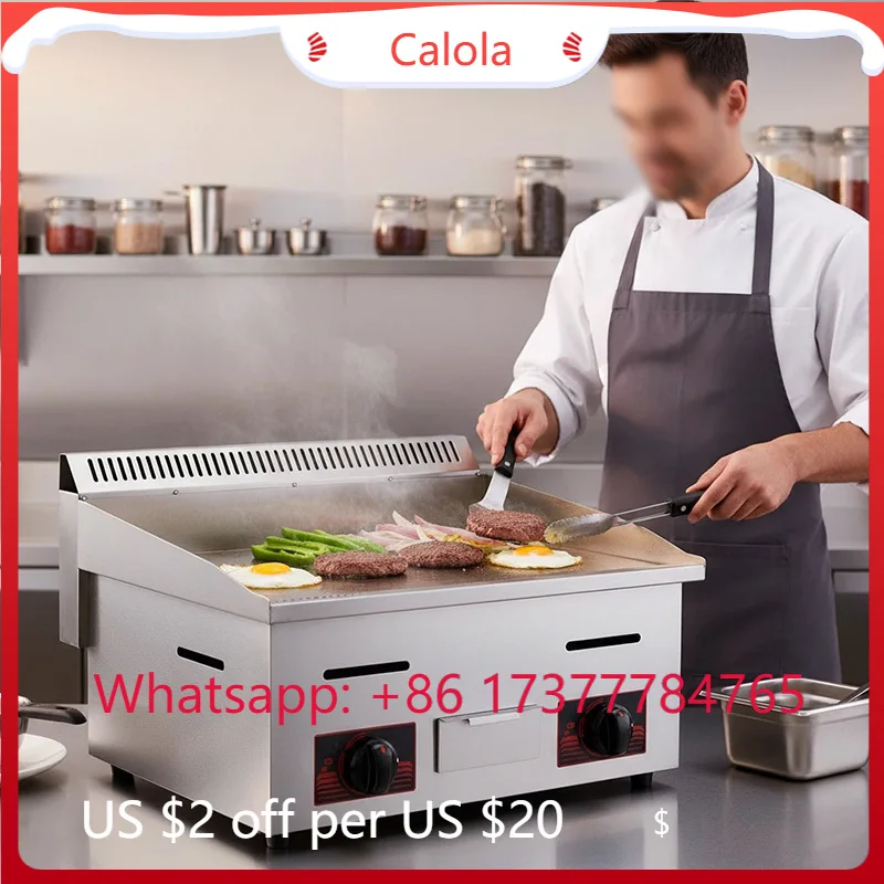 Double Burner Commercial Griddle Stove Stainless Steel Fast Warming Even Heating Kitchen Equipment
