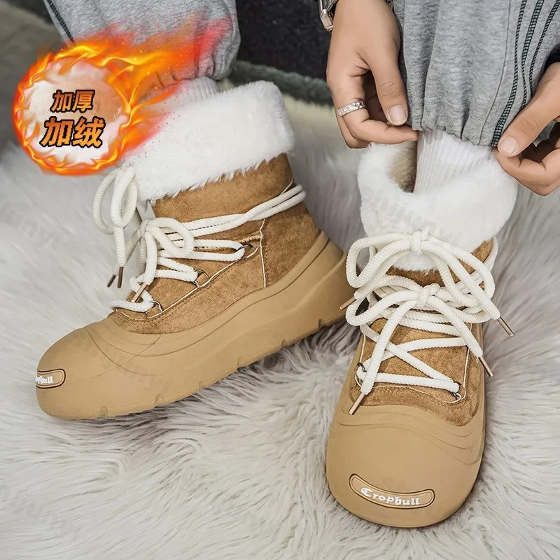 

2025 Winter Plush Thick Velvet Warm Cotton Shoes for Men's Retro Versatile Hairy Mouth Comfortable Anti Slip High Top Snow Boots