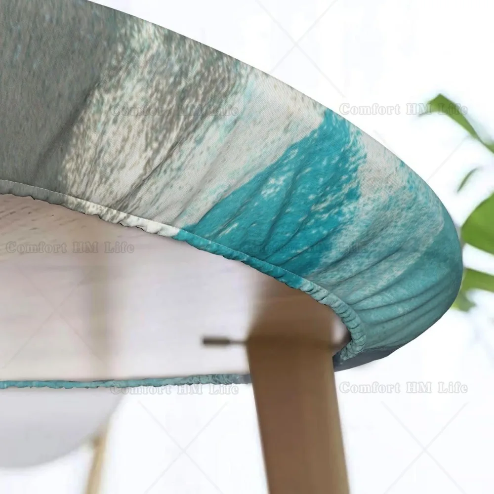 Turquoise and Grey Abstract Art Round Elastic Tablecloth Edge Fitted Table Cover Fits Table 40\