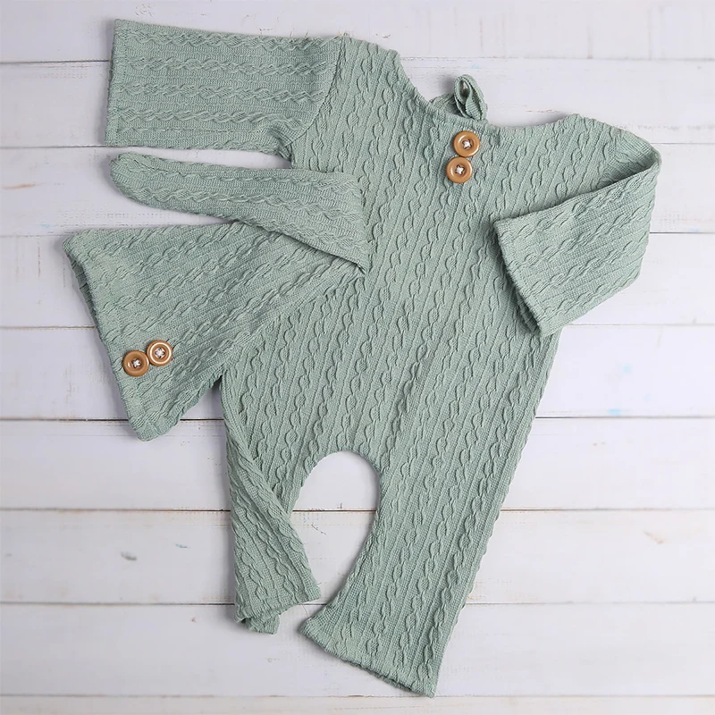 Newborn Boy Photo Props Knitting Clothes Baby Boy Jumpsuit Knot Hat Set Infants Photo Shooting Bodysuit Beanies