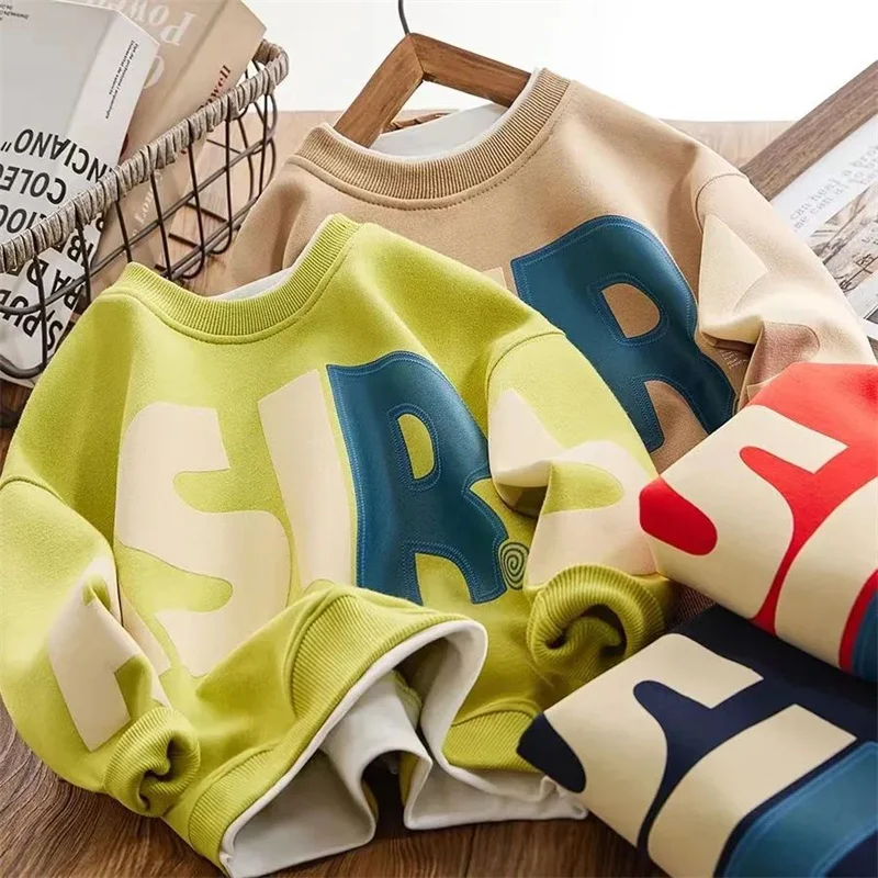 5808 Autumn Kids Clothes Boys Letter Print Sweatshirt kids Fashion Handsome Hoodless Hoodies Children Spring Sports Casual Top