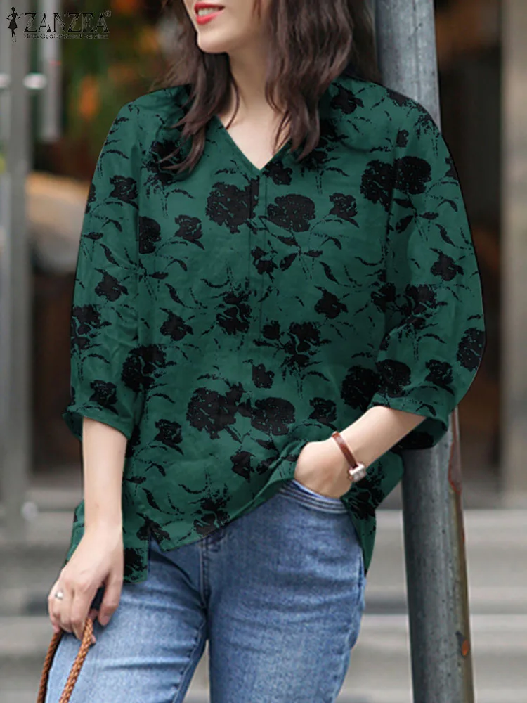 

ZANZEA Summer Blouse Women Fashion Floral Printed Tops Casual Loose Vintage Blusas 2024 Bohemian V Neck 3/4 Sleeve Holiday Shirt