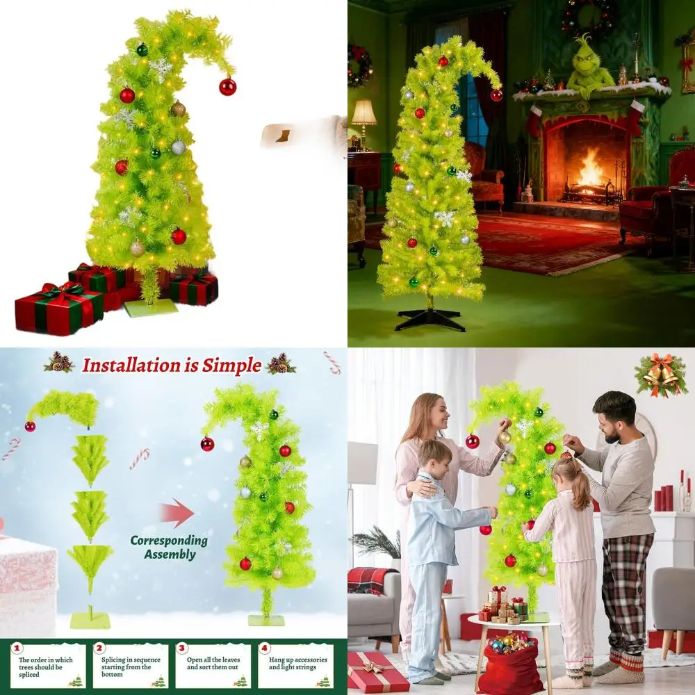 

Whimsical DIY Bendable Grinchmas Christmas Tree with 17 Ornaments and 150 Warm White LED Lights