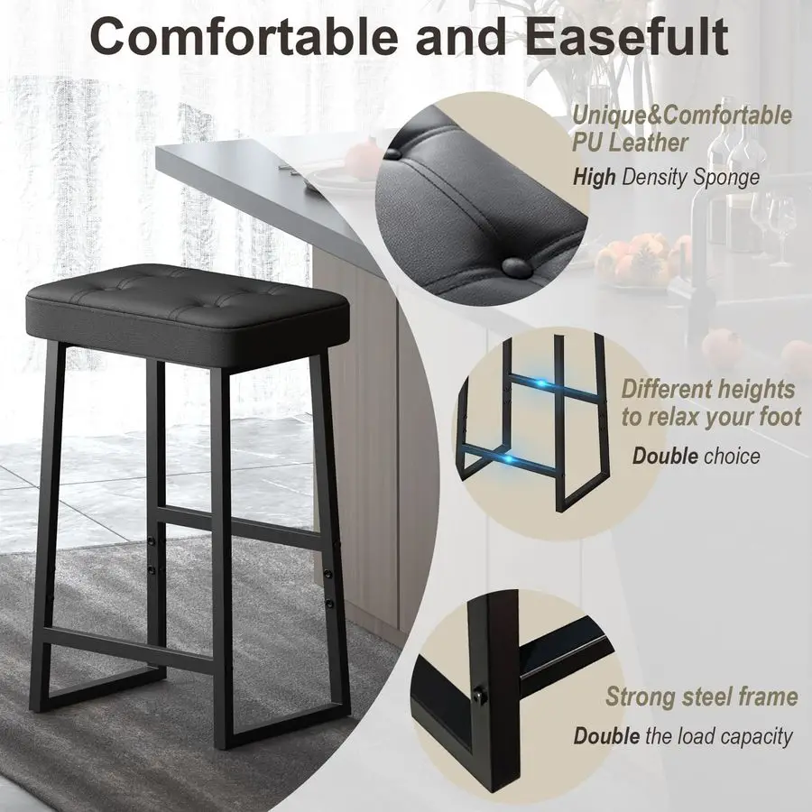 Stool, Kitchen Island Chairs,Counter Height Bar Stools, Modern Synthetic Leather with Stitching, 26 inches high, for Kitchen Fam