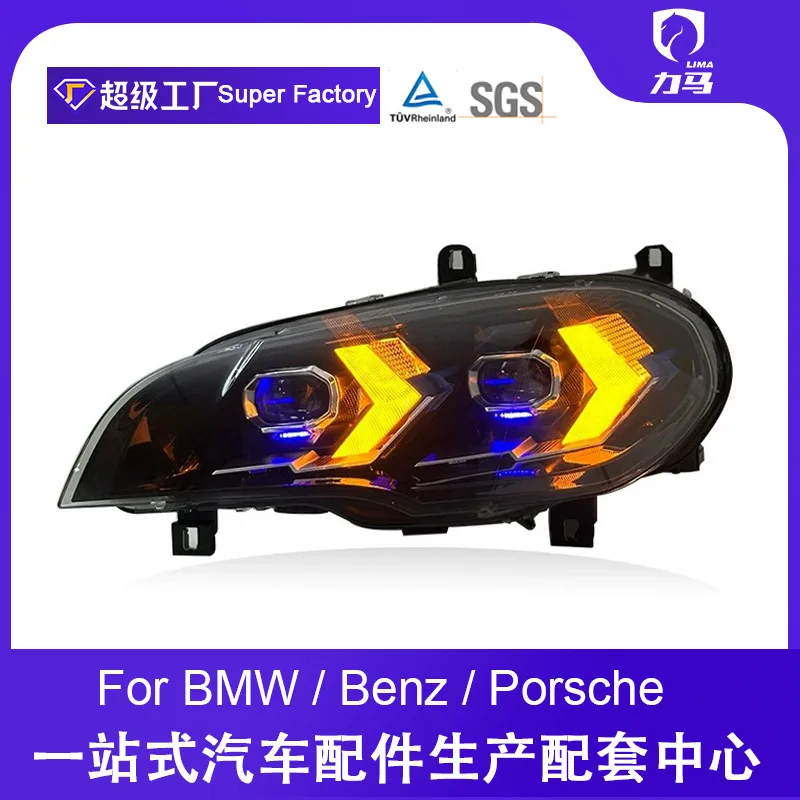 

Подходит для 07-13 BMW X5, фара в сборе E70, фара со стрелкой, двухрежимные дневные ходовые огни, старые и новые