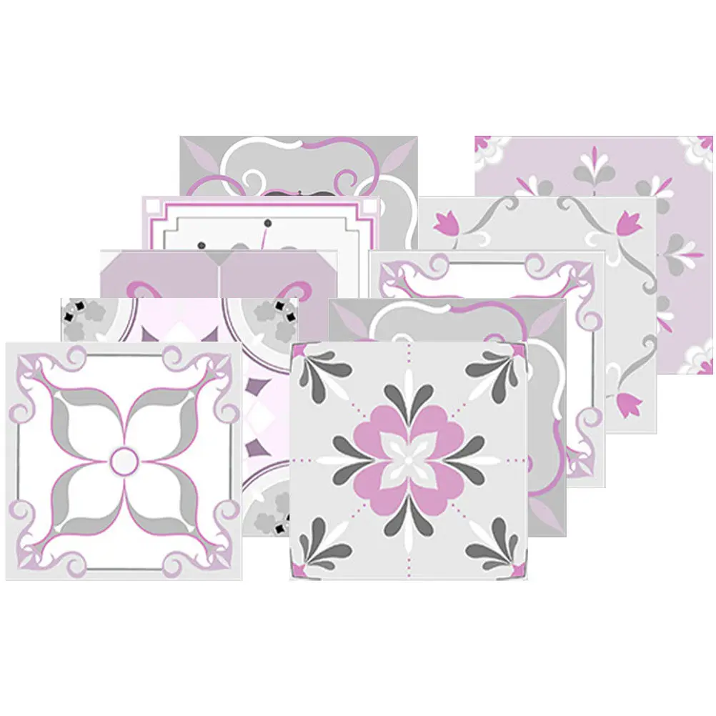 20pcs Pink Tiles Decorative Sticker Retro Vintage Peel Stick Tile Decals Home Kitchen Bathroom Floor Wall Paste PVC Stickers
