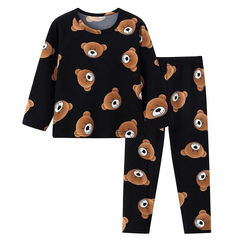 2-piece 2024 new autumn children\'s cute bear long-sleeved trousers suit boy leisure and comfortable home cover girl Joker pajama