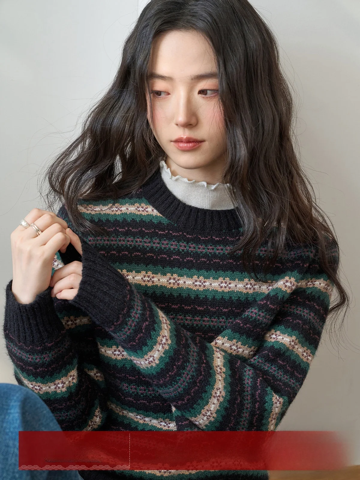 

Женский вязаный свитер MoZa в полоску с круглым вырезом, облегающий, для повседневной носки, осенне-зимняя модная новинка