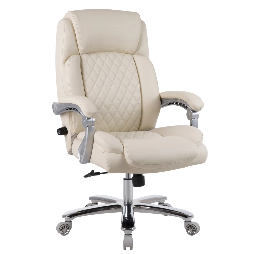 

500lbs Heavy Duty Office Chair, Wide Seat Bonded Leather Office Chair with 30-Degree Back Tilt & Lumbar Support (Beige)