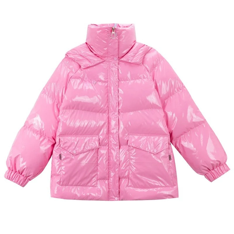 A New Best-selling Mid-length Pink Glossy Down Cotton-padded Jacket for Women Trendy Korean-style Winter Coat for Petite Women