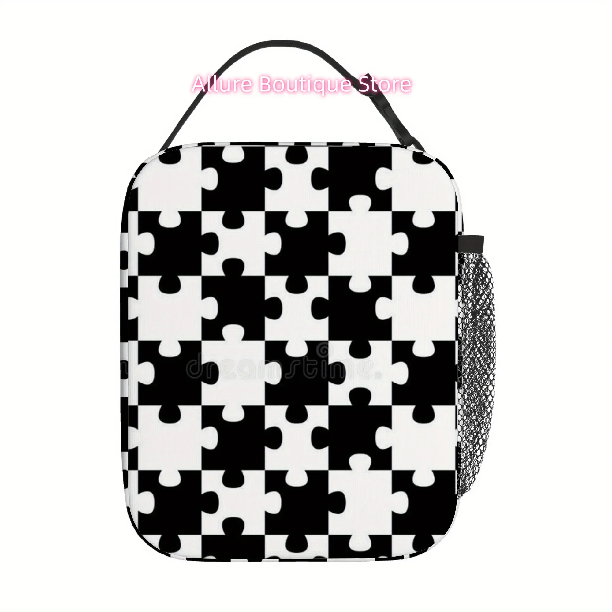 1pc, Puzzle Pieces Creating a Checkerboard Design. Thermal Printed Bag, Insulation Bag, Insulated Carrier, Not for Food Contact,