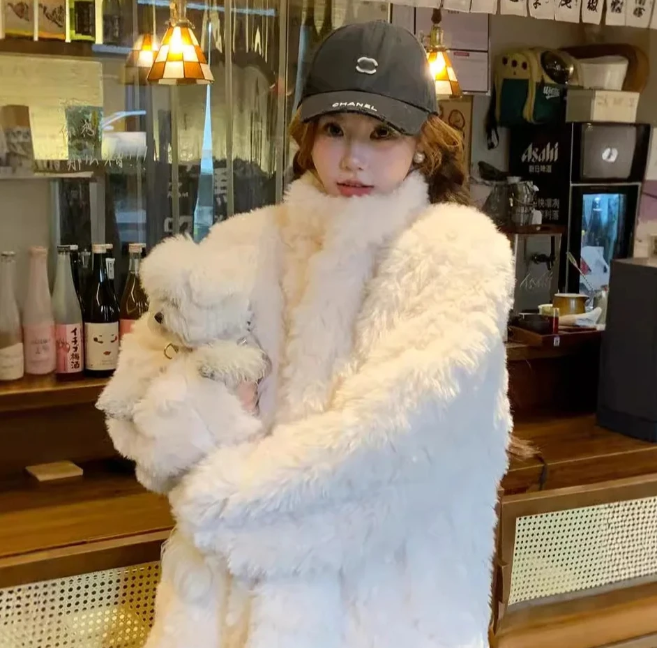 شتاء جديد فضفاض ملابس قطيفة غير رسمية معطف فرو صناعي الوقوف طوق شيرلينغ معطف للنساء الكورية موضة منتصف طول معطف الفرو
