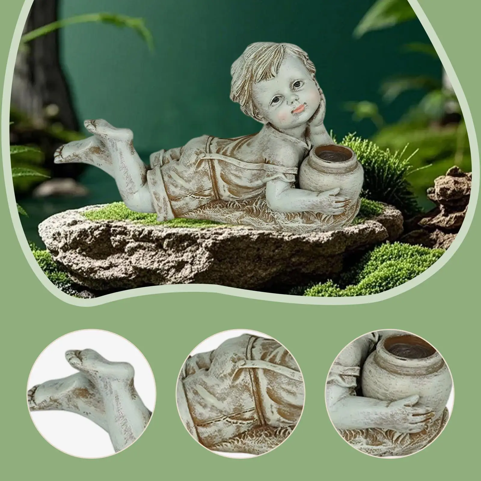 تمثال حديقة للأطفال مع ضوء شمسي، ديكور فني من الراتنج، خارجي #5